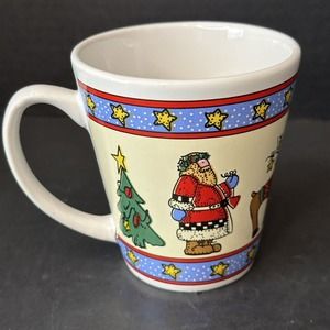 GW Folk Art Santa Claus, Reindeer, Christmas Tree Mug/Cup Holiday China